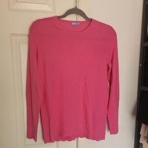 J. McLaughin Pink Cotton Viscose Blend Scalloped Sweater Small